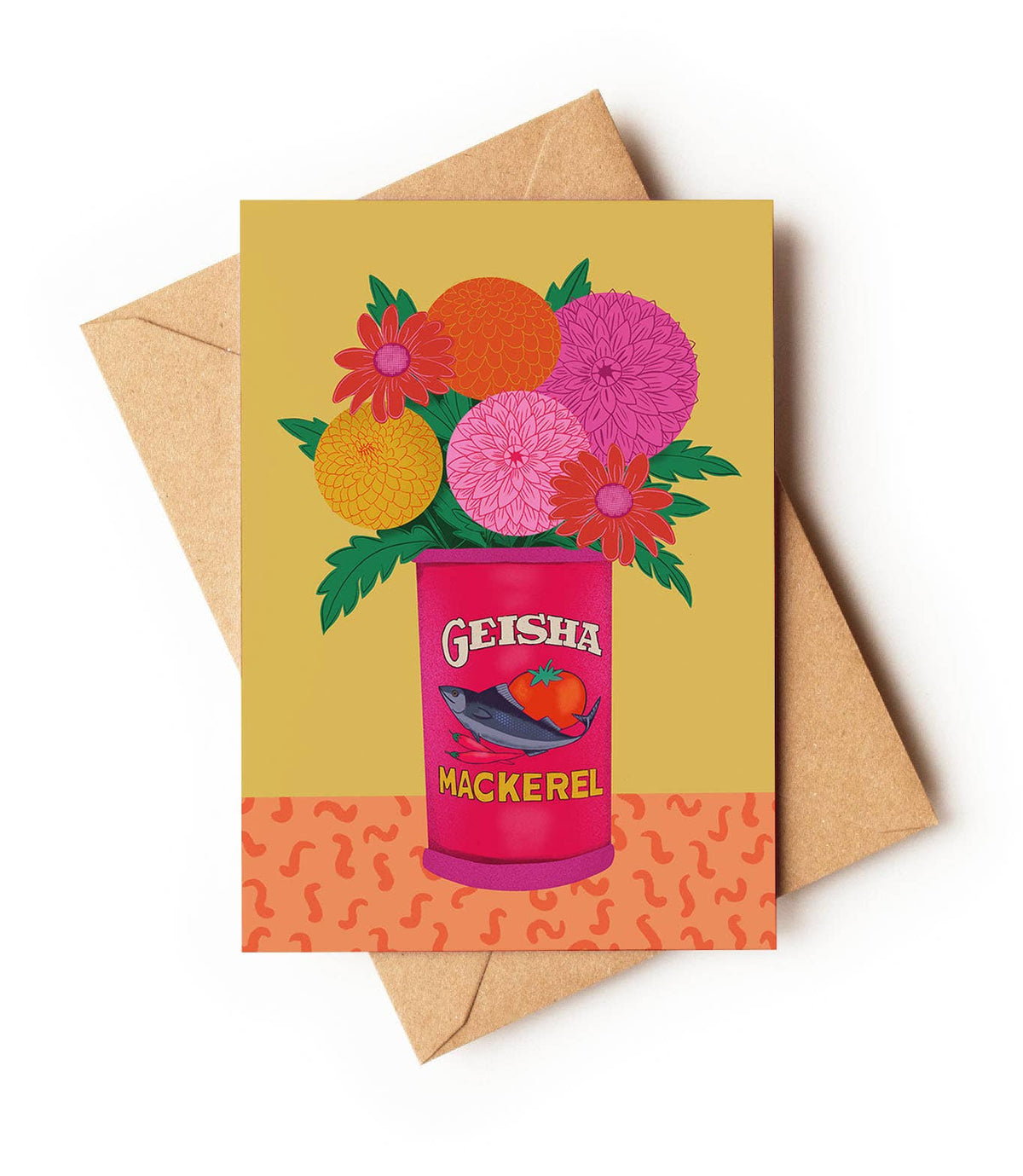 Dahlia Vintage Tin A6 Greetings Card with kraft envelope