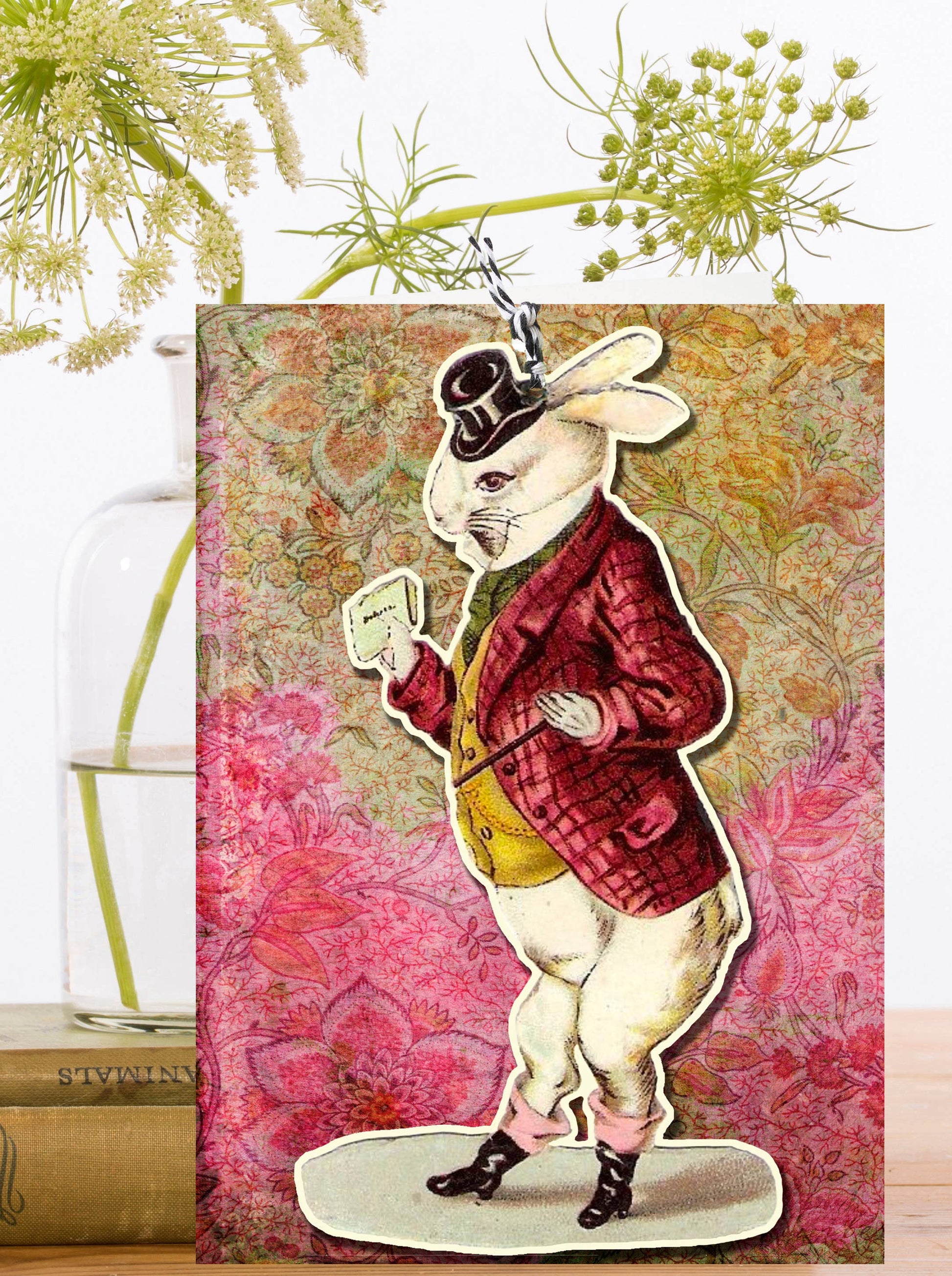 Large Fandangle greeting card with White Rabbit from Alice in Wonderland, sustainably sourced card, detachable keepsake