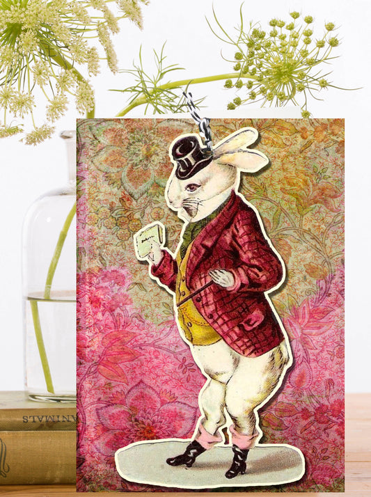 Large Fandangle greeting card with White Rabbit from Alice in Wonderland, sustainably sourced card, detachable keepsake