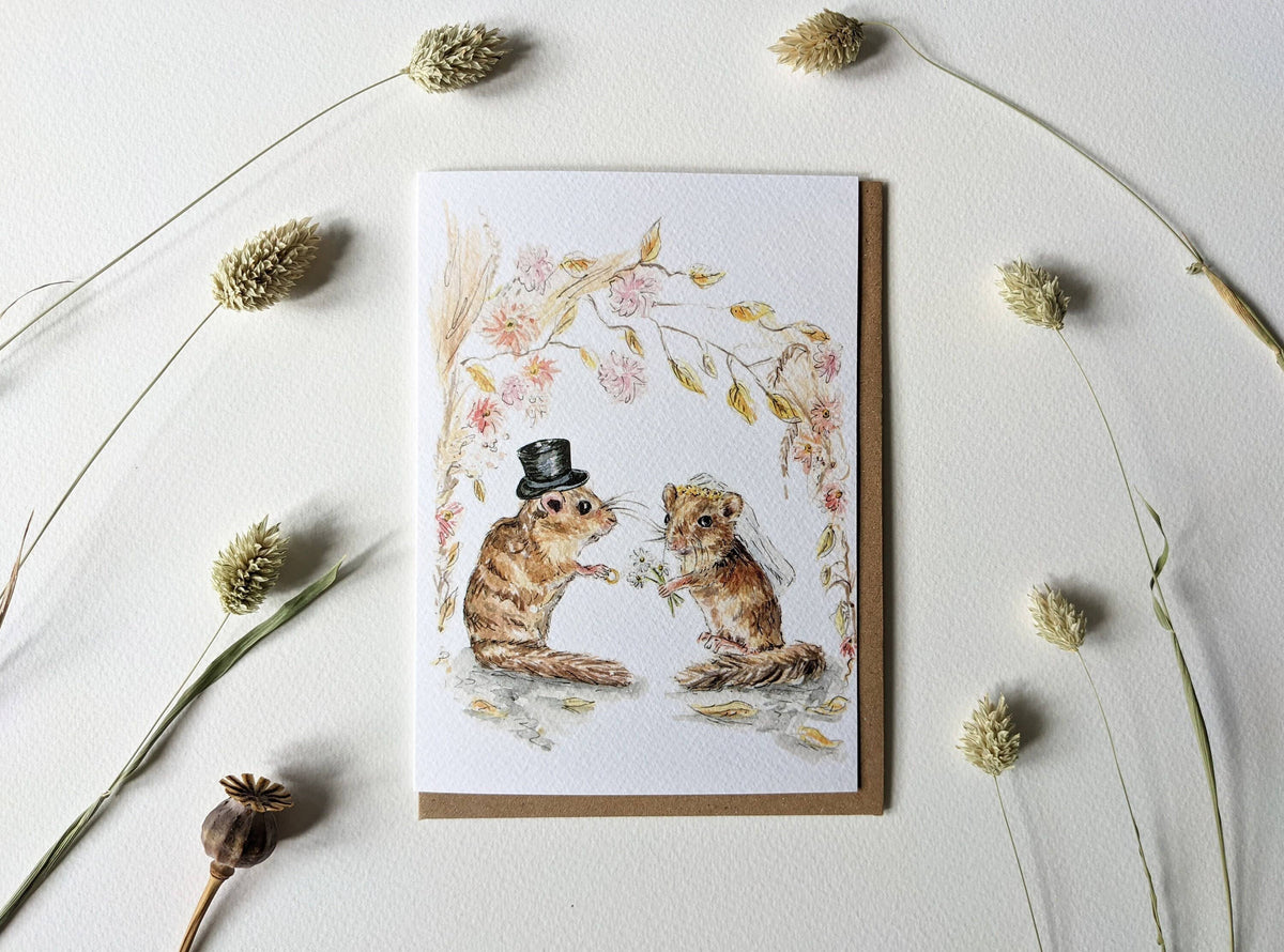Wedding Mice Original Watercolour Card by Forget Me Not & Green
