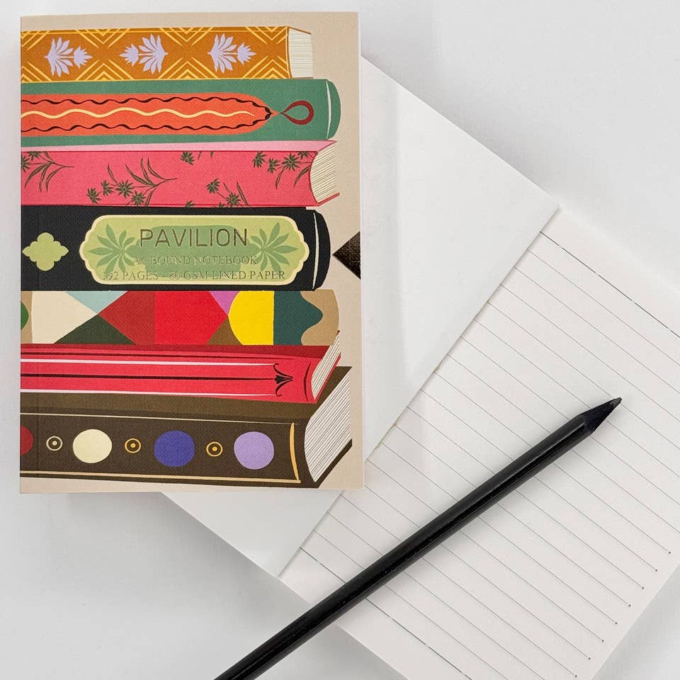 Library Patterned A6 Buckram Foiled Notebook Front View