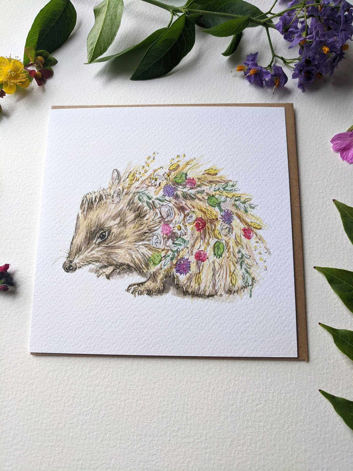 Inside view of the blank hedgehog floral card