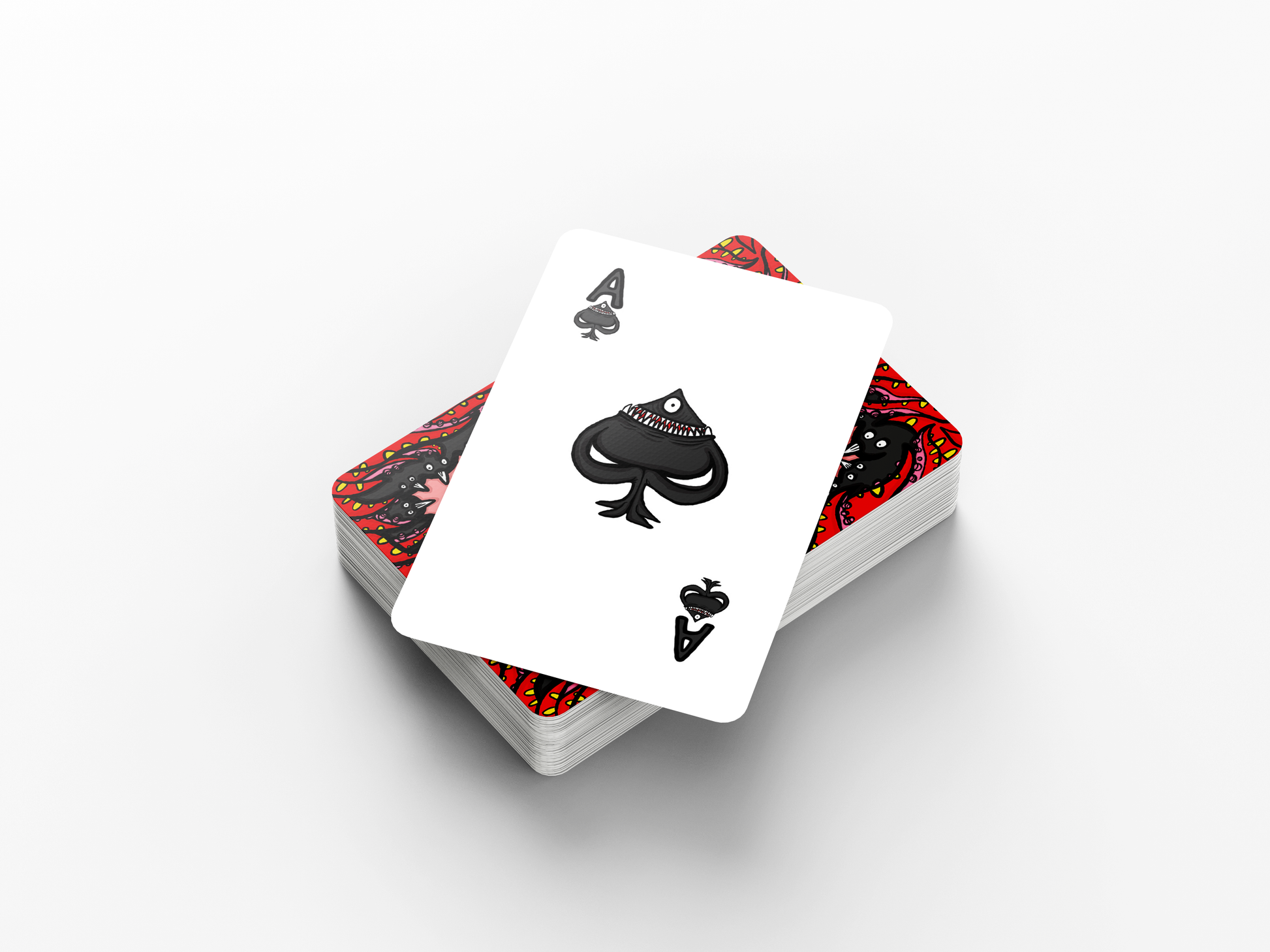 Close up of monster illustrations on playing cards