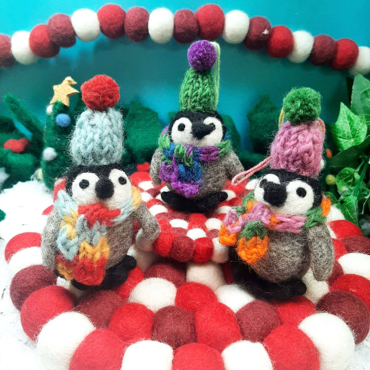 Biodegradable felt penguin festive decoration
