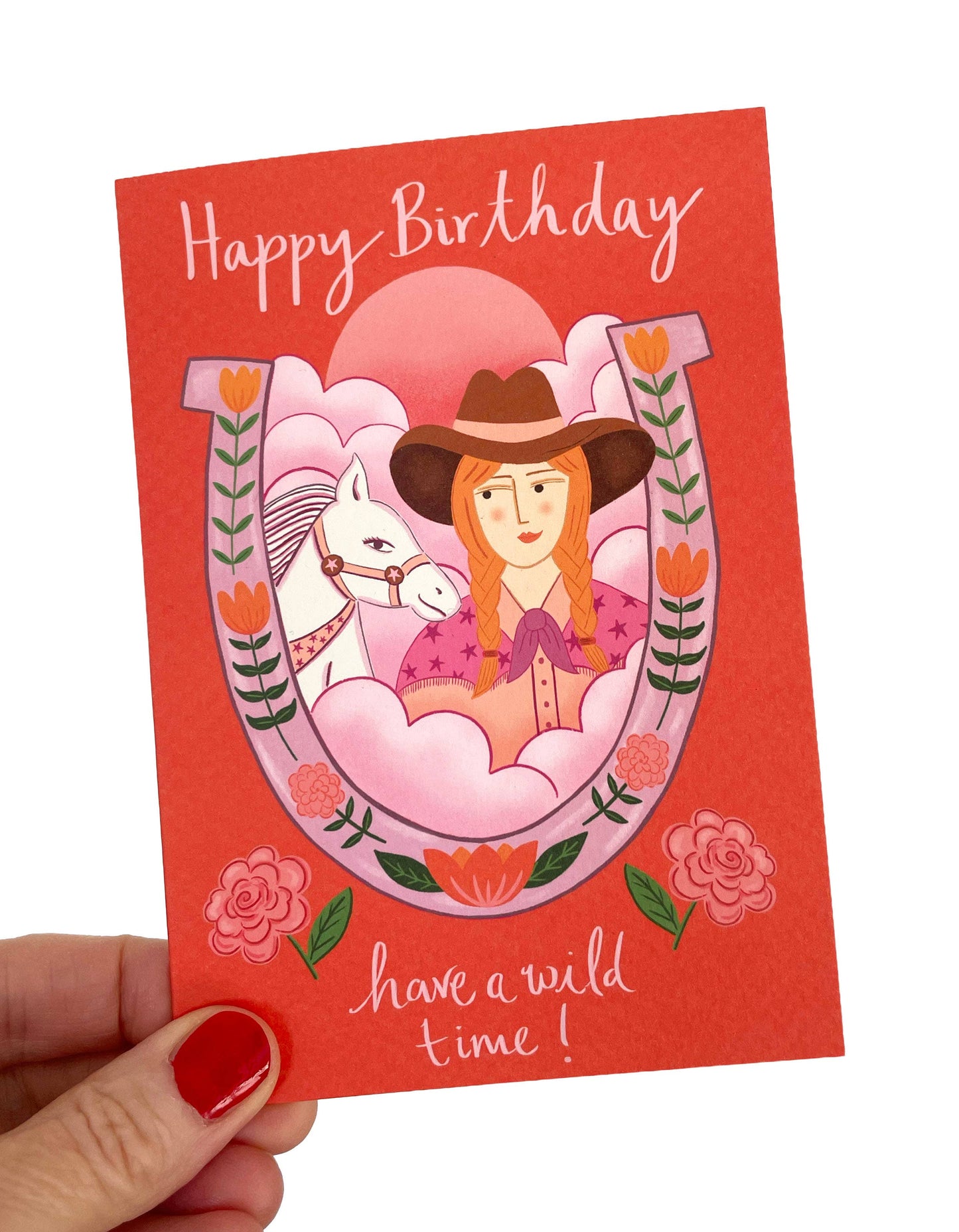 Sustainable A6 Cowgirl Birthday Card with brown kraft envelope