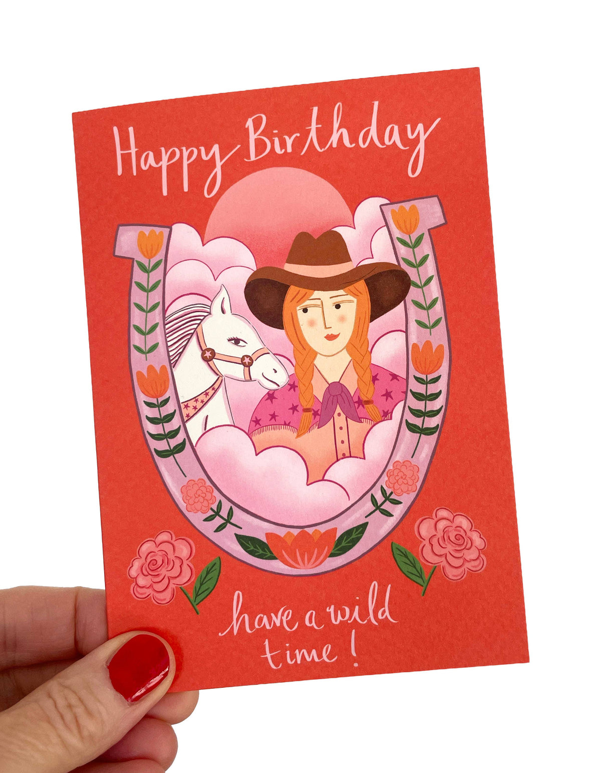 Sustainable A6 Cowgirl Birthday Card with brown kraft envelope