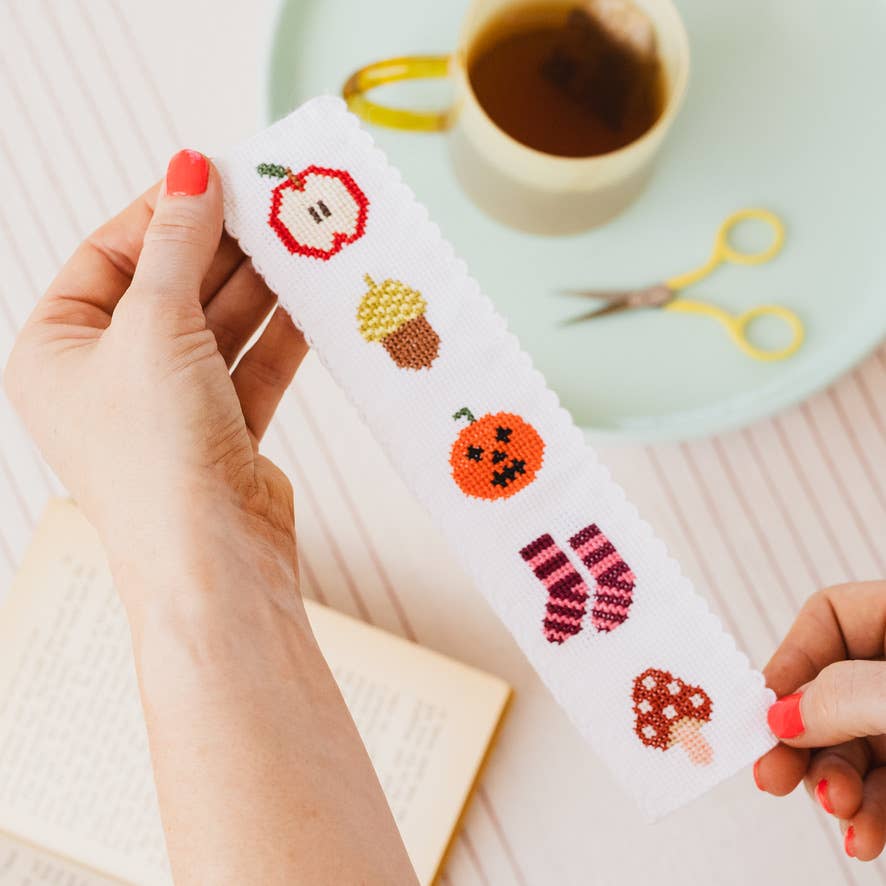 Autumn Cross Stitch Bookmark Kit packaging and contents