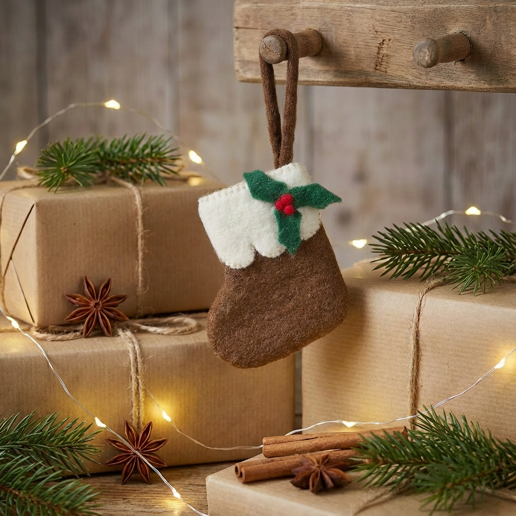 Biodegradable felt Christmas decoration, close-up texture