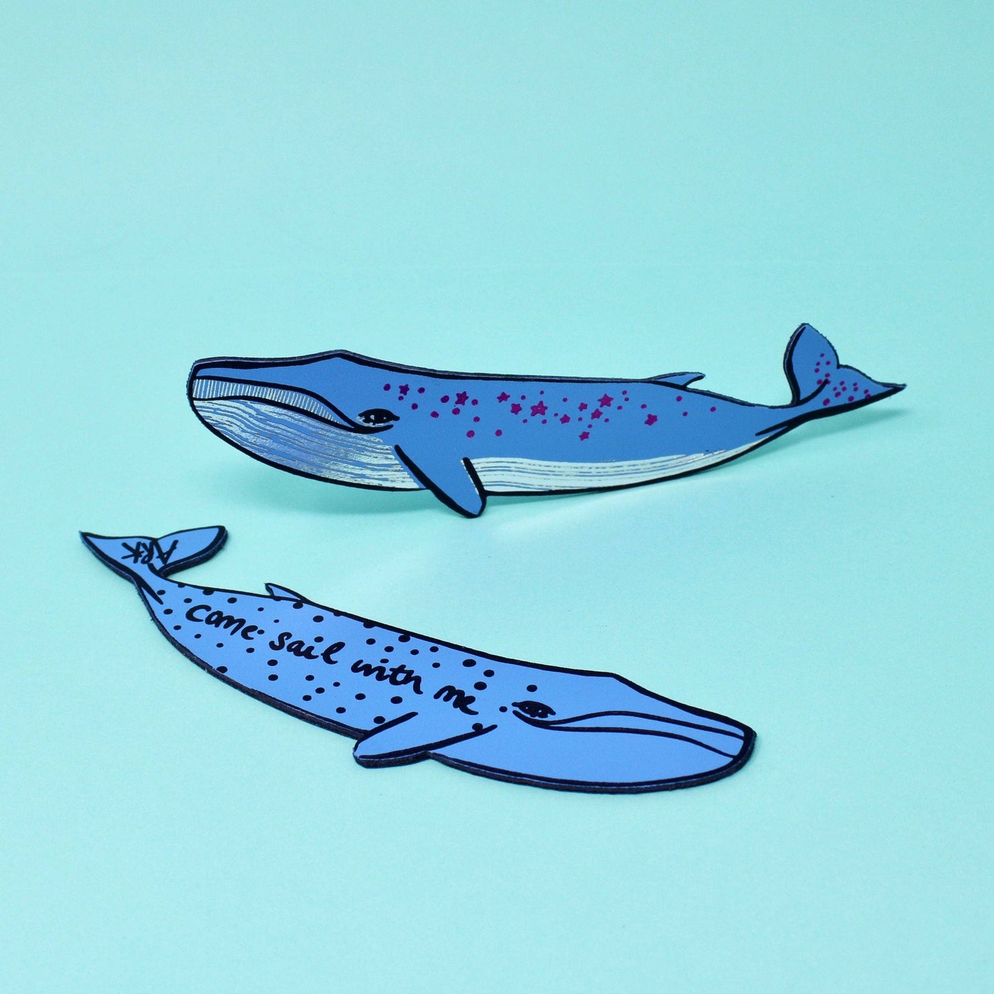 Genuine leather whale bookmark reverse side