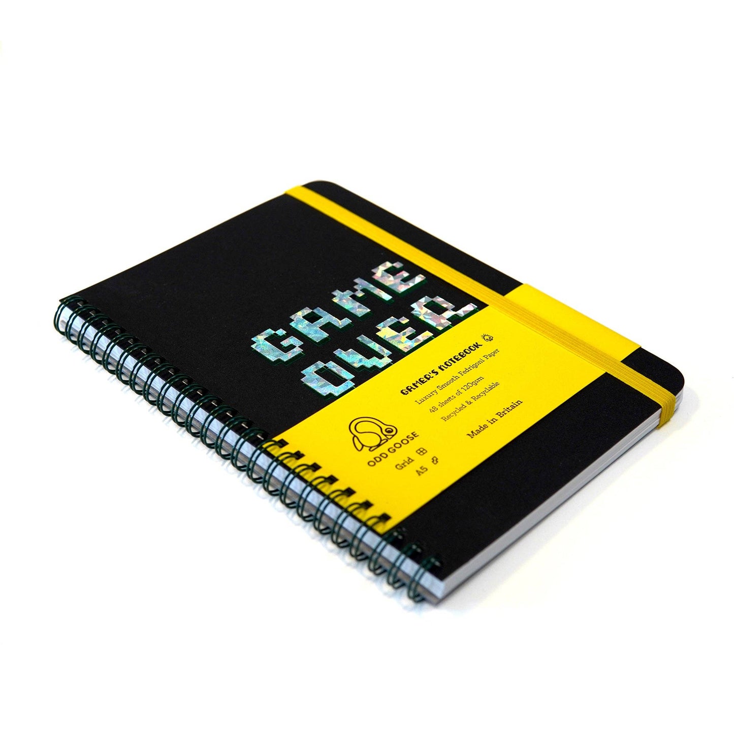 Retro gaming themed A5 wirebound notebook with green foil