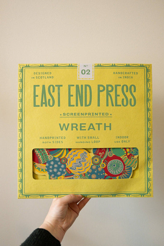 Colourful Bauble Wreath by East End Press, Hand-Printed Sustainable Decor