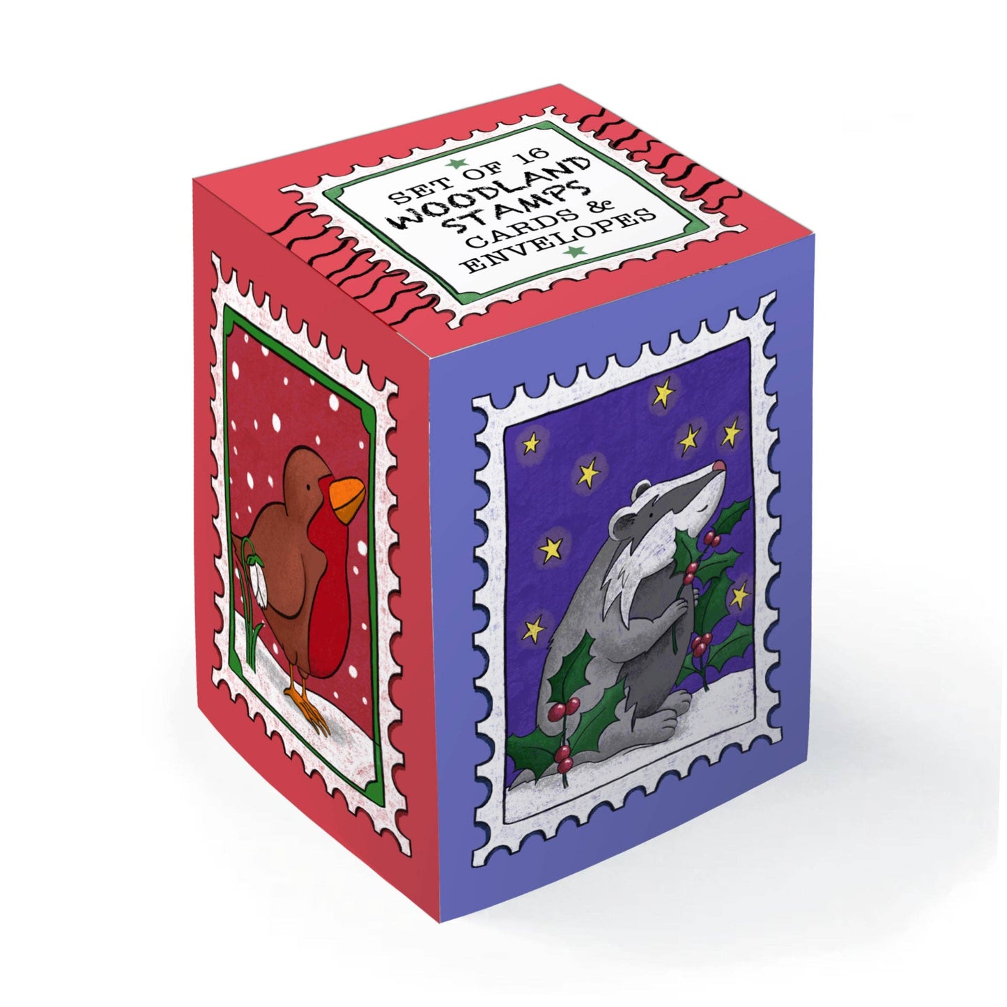 Woodland Stamp Mini Christmas Card Box containing 16 festive cards