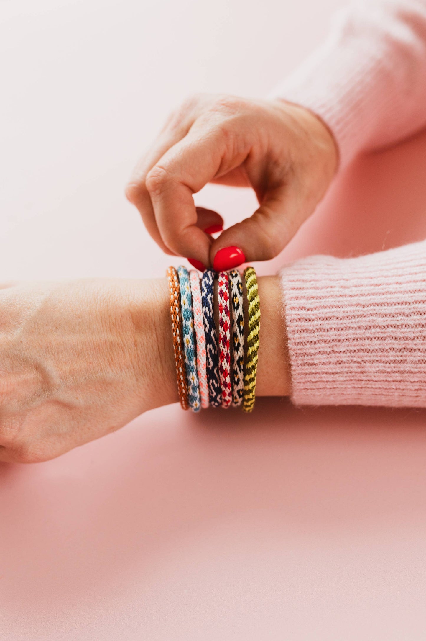 Finished Kumihimo bracelet with vibrant colours