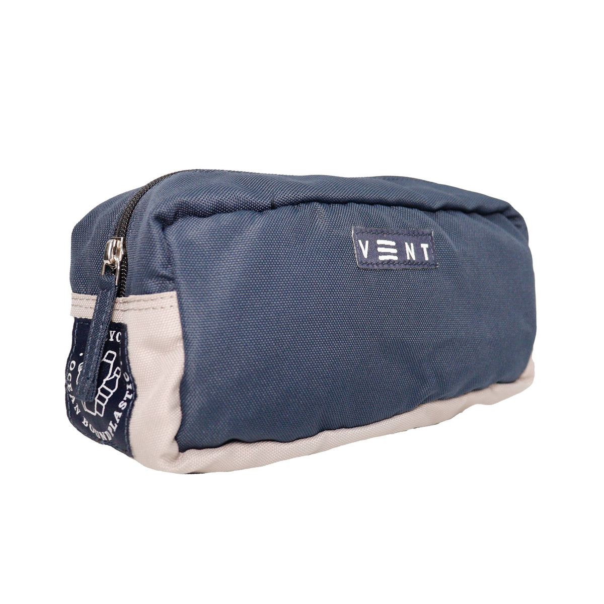 Durable webbing handle on eco friendly navy travel bag