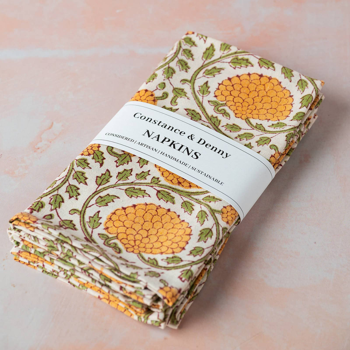 Marigold Botanical Hand Block Printed Cotton Napkins Set of 4