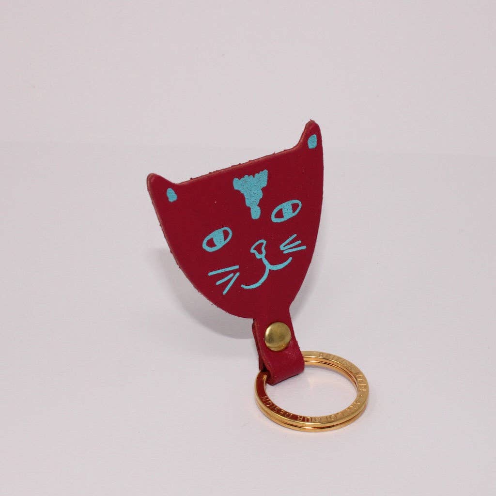 Green leather cat head key fob accessory