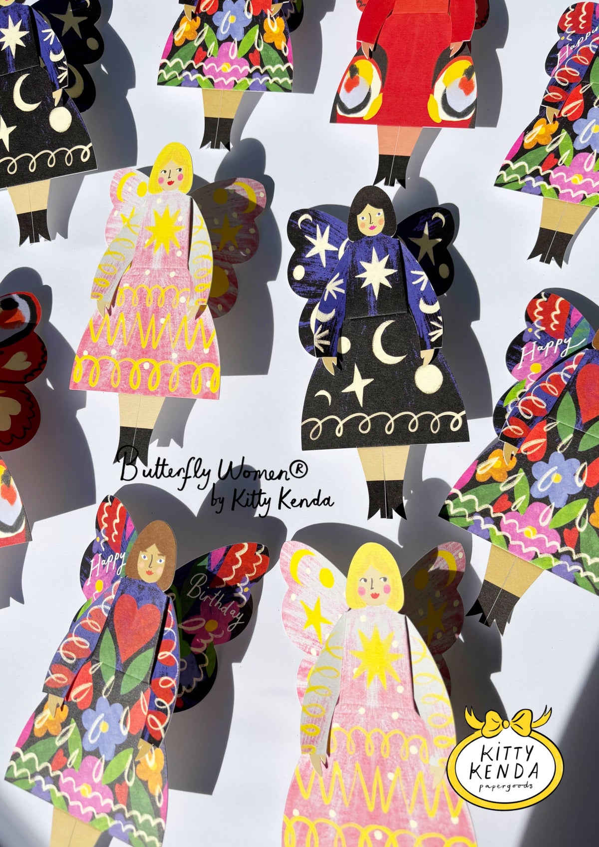 Close-up of the Butterfly Woman card by Kitty Kenda Papergoods, showcasing intricate details