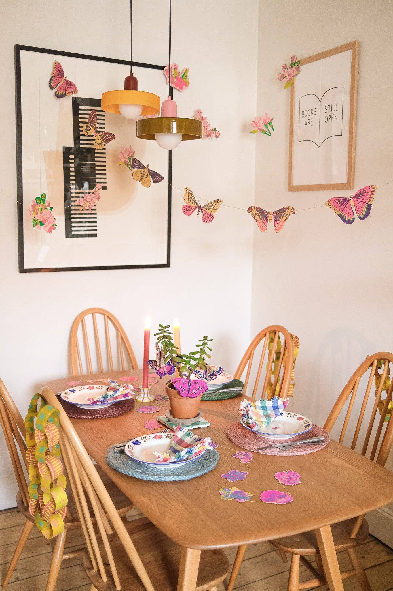 Full kit of yellow and green recycled paper chain strips