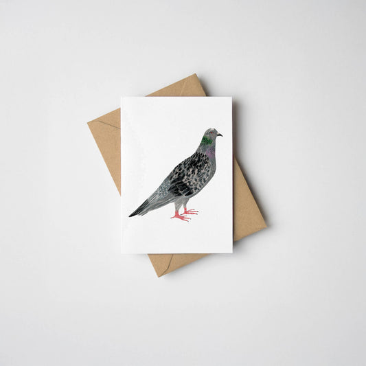 A mini card featuring an illustration of a pigeon. Printed and designed in the UK. A7. Comes with a Kraft envelope.