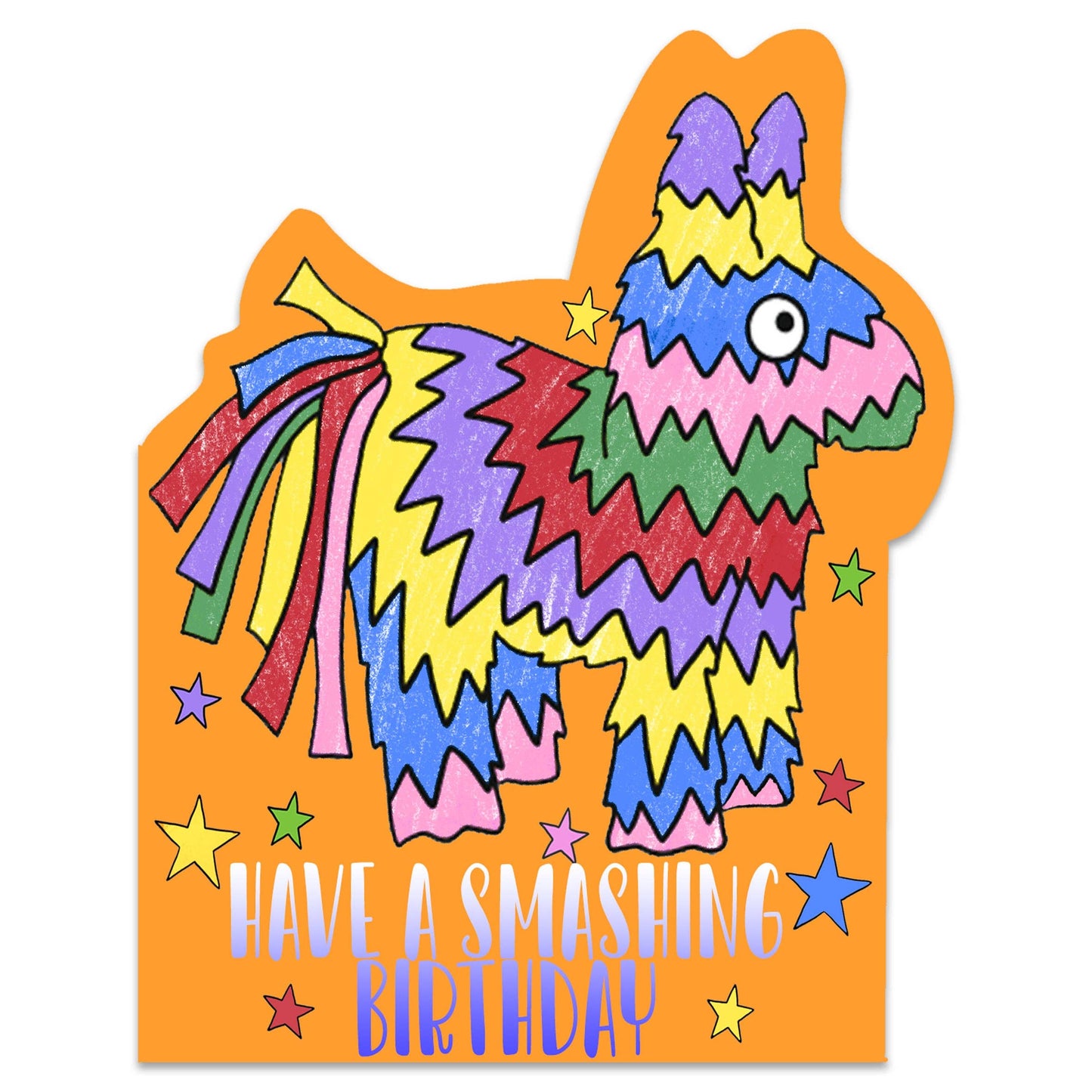 Piñata Die Cut Birthday Card with purple foil detail and matching envelope