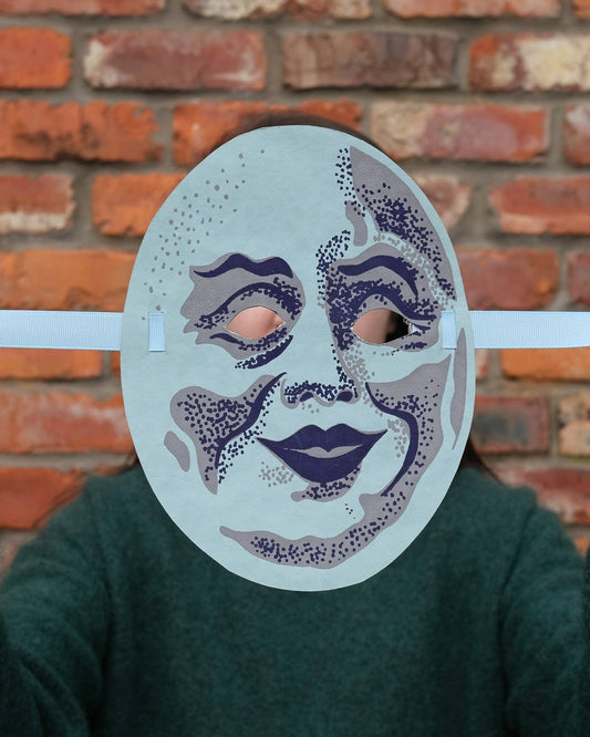 Halloween Moon mask, handmade recycled cotton paper, eco-friendly fancy dress.