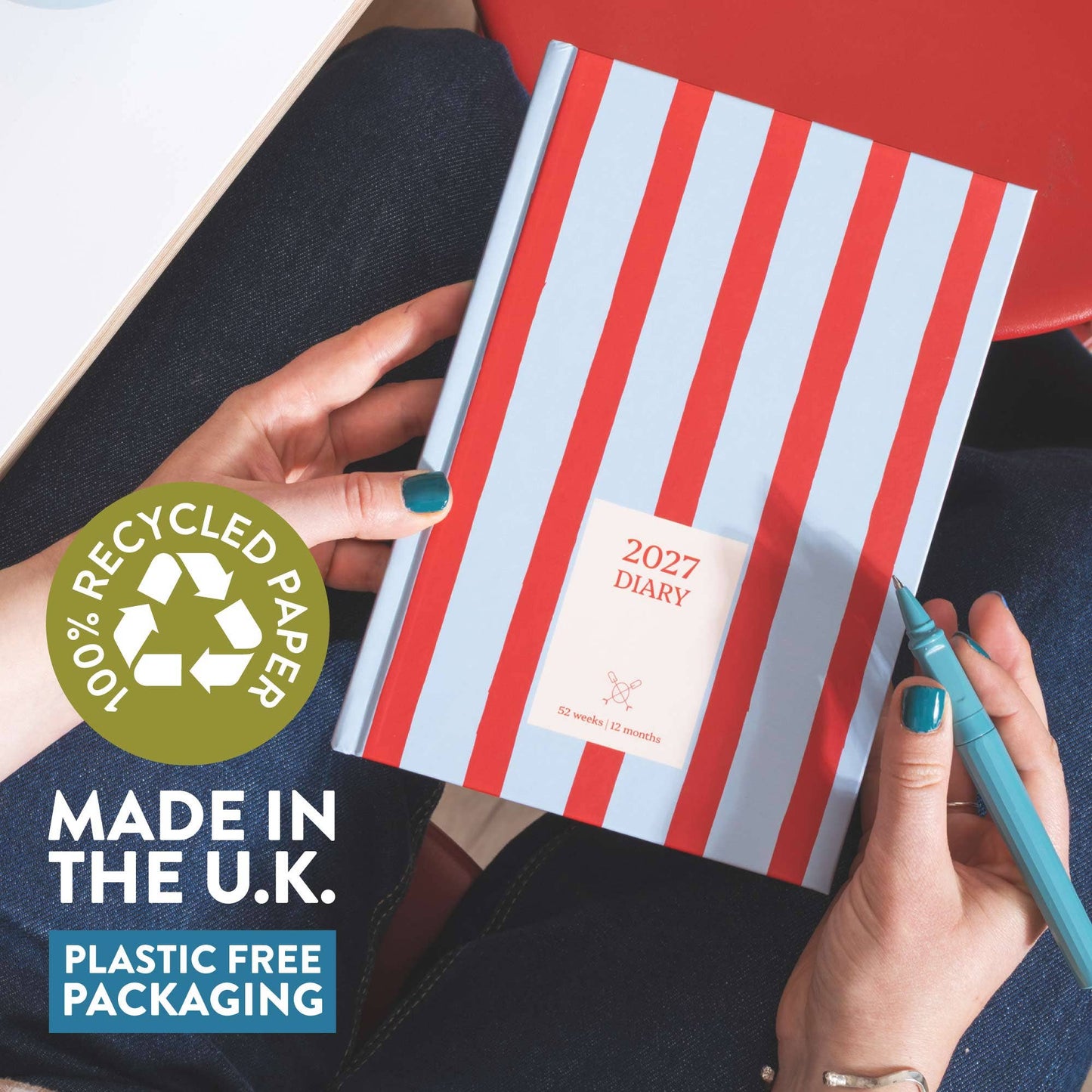 Ribbon page marker in 2027 red and blue striped diary