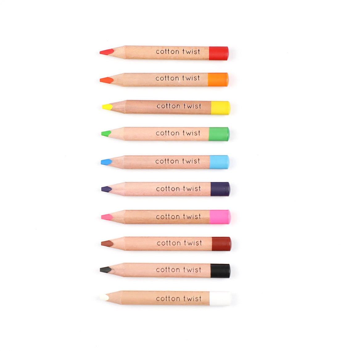 Vibrant Cotton Twist jumbo coloured pencils on white background.