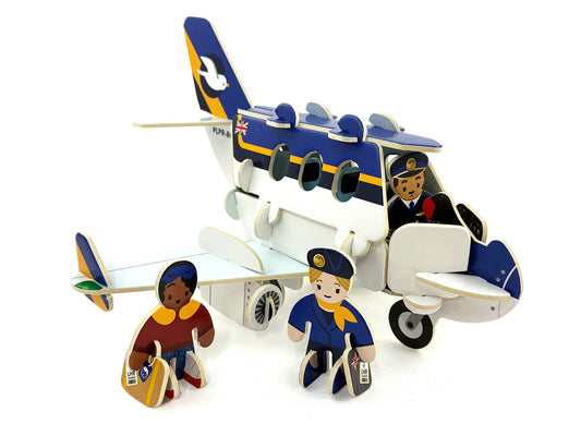 PlayPress eco-friendly airplane playset with characters and airport scene packaging