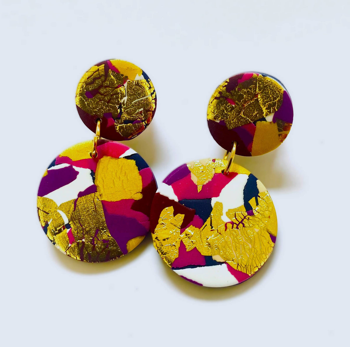 Winter Sunrise polymer clay drop earrings on silver-plated findings