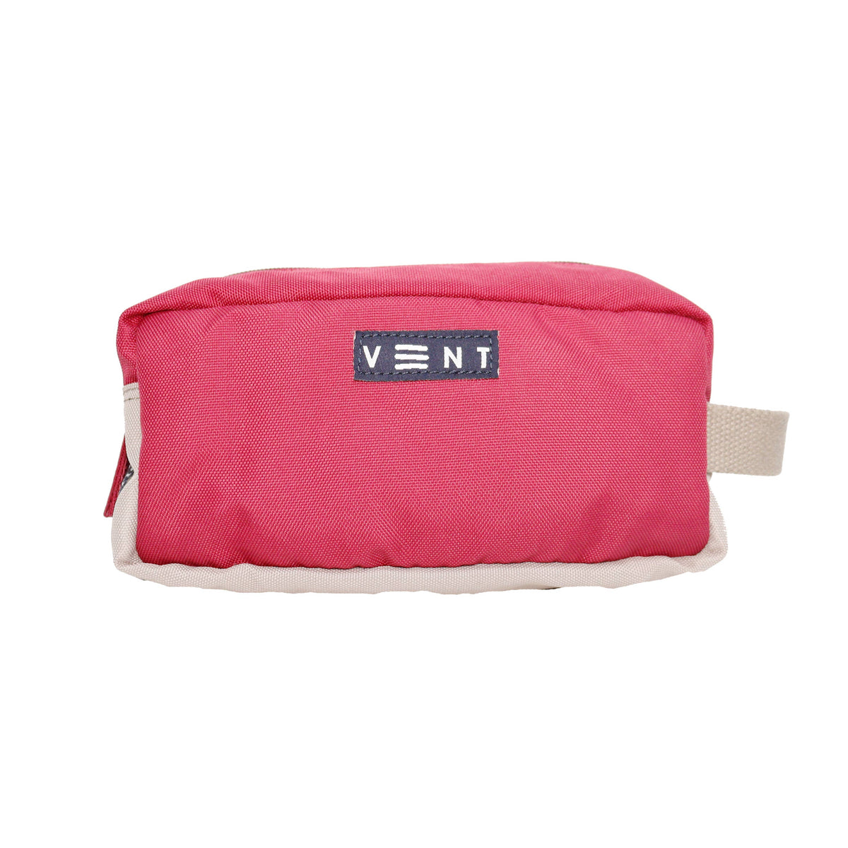Close-up of secure zip closure on pink eco-friendly pouch