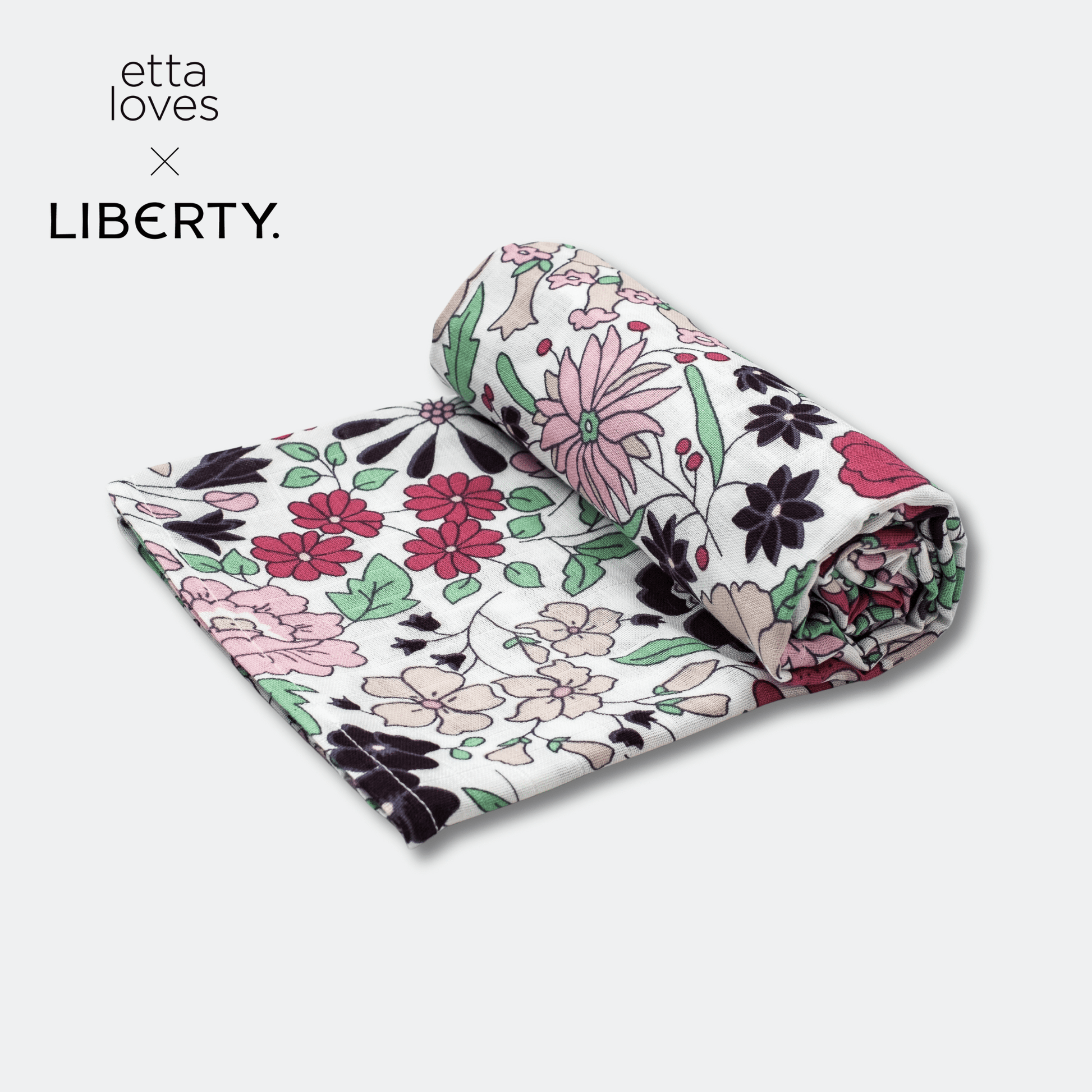Etta Loves x Liberty Sensory XL Muslin Swaddle in Wharfedale Meadow print laid flat
