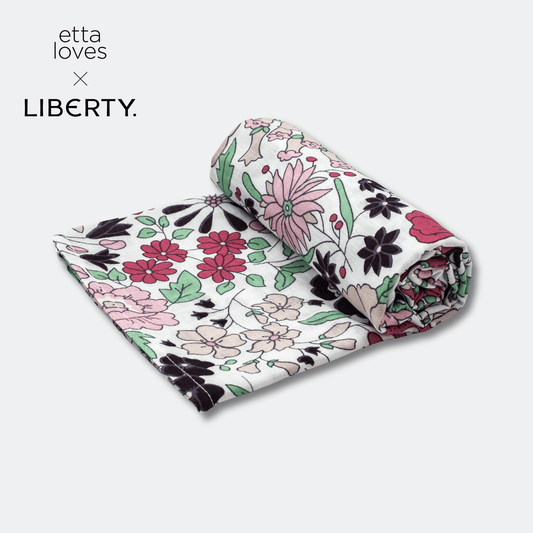 Etta Loves x Liberty Sensory XL Muslin Swaddle in Wharfedale Meadow print laid flat