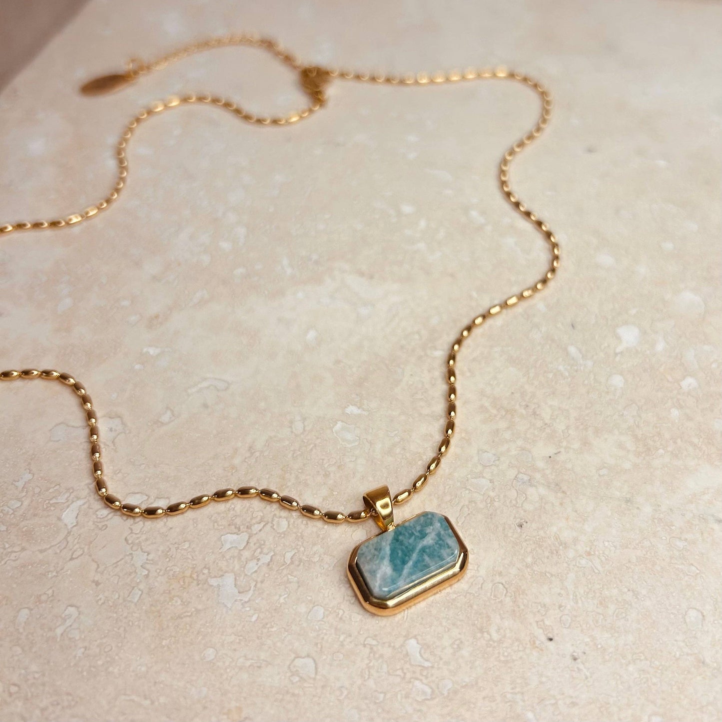 Everyday Gold and Turquoise Marble Tablet Necklace