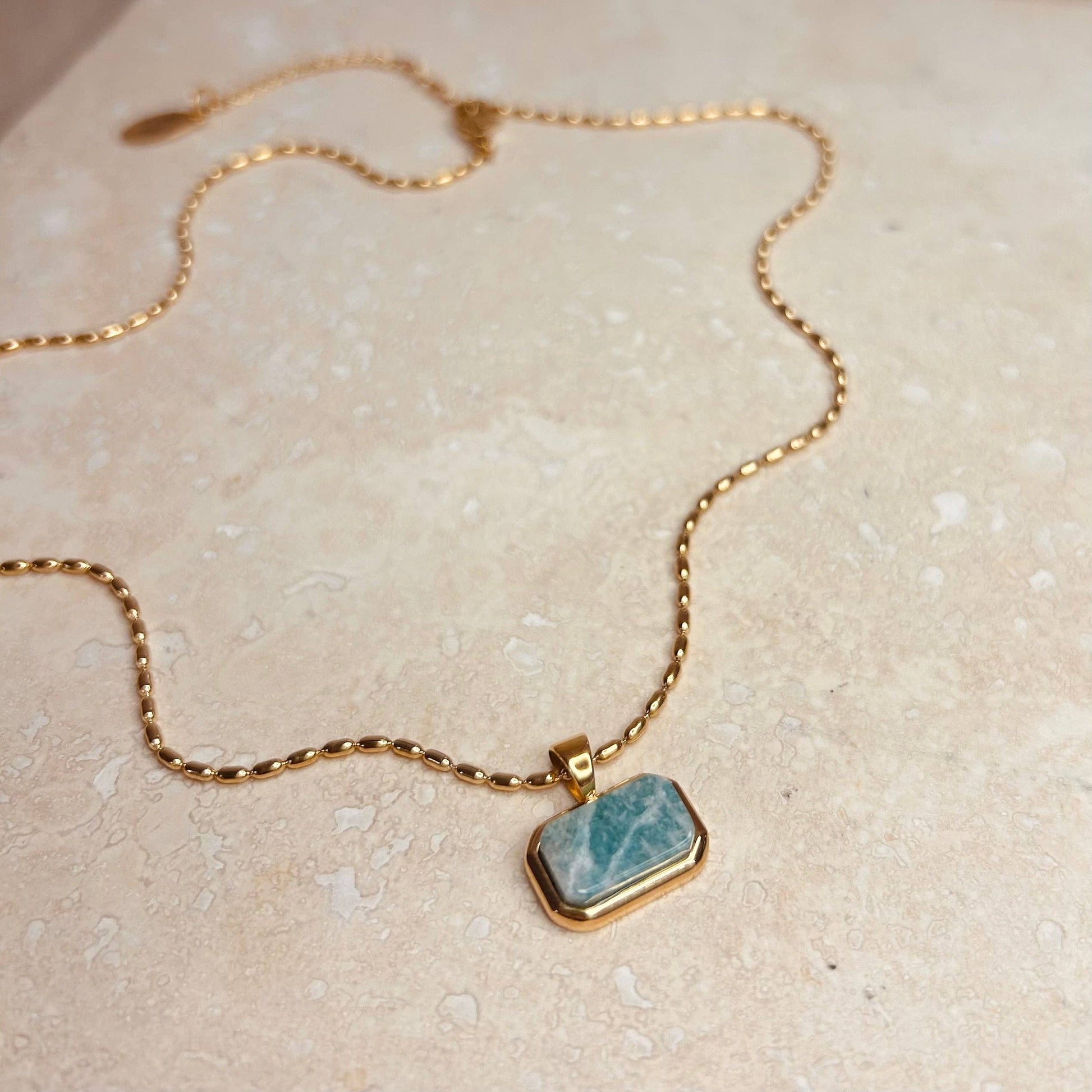 Everyday Gold and Turquoise Marble Tablet Necklace