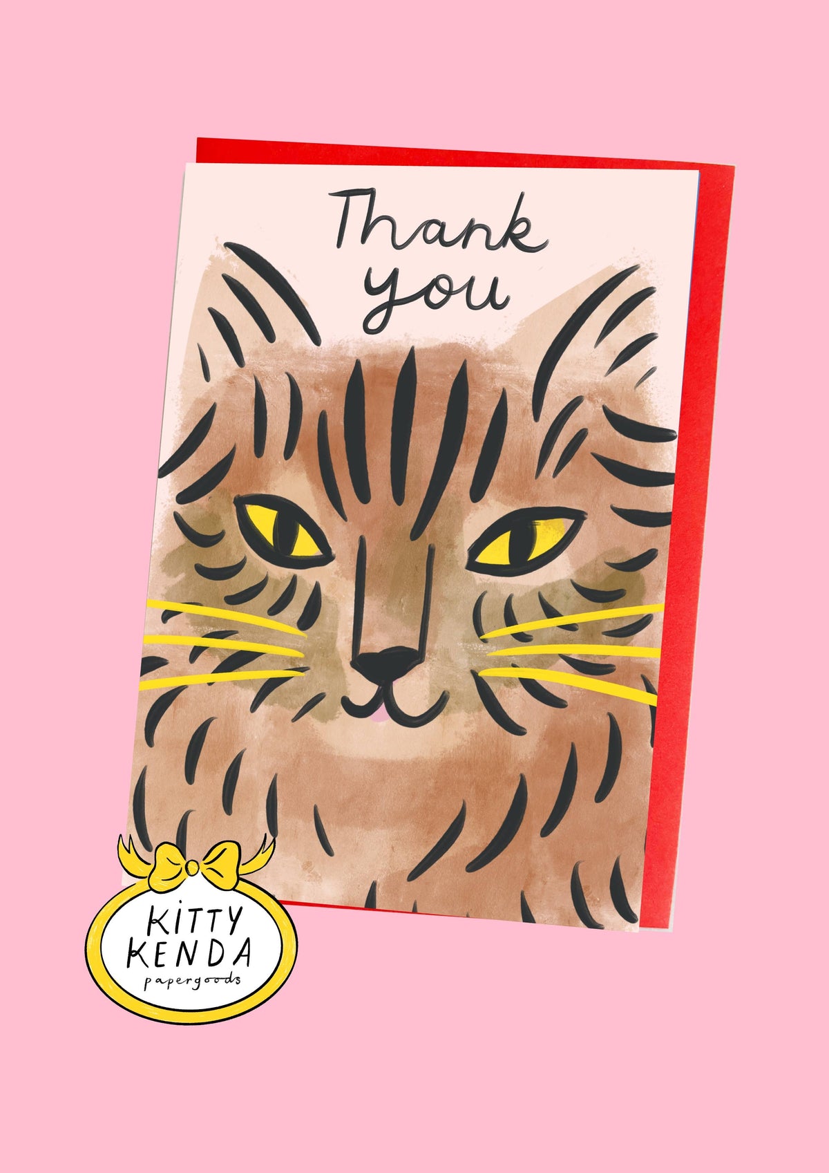 Sustainably sourced A7 tabby cat thank you card with envelope