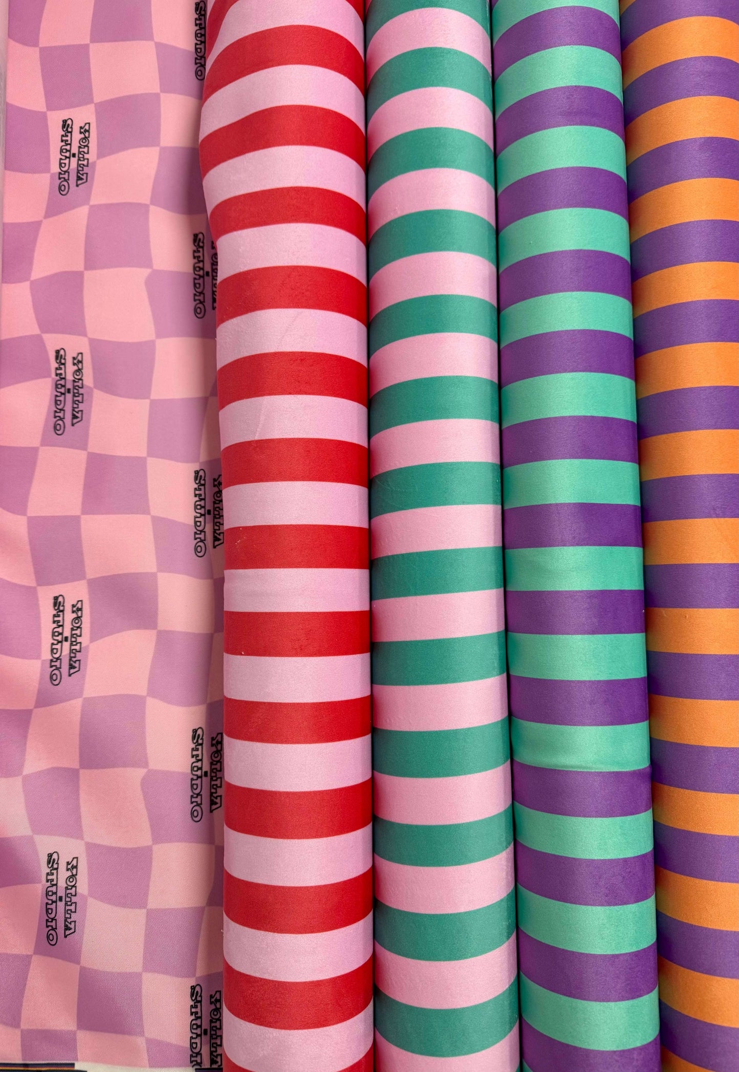 Striped velvet beauty pouch with secure zip closure