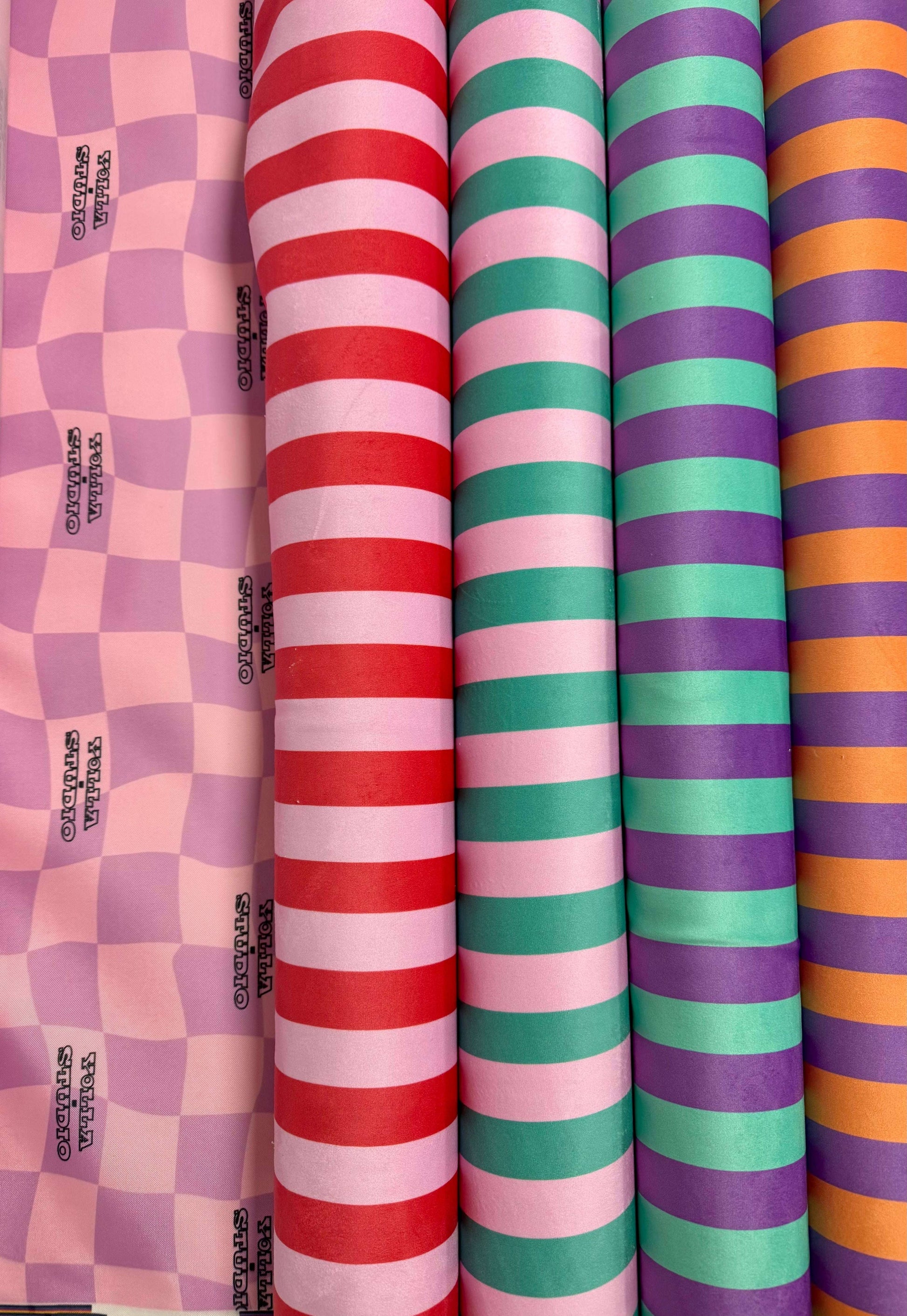 Striped velvet beauty pouch with secure zip closure