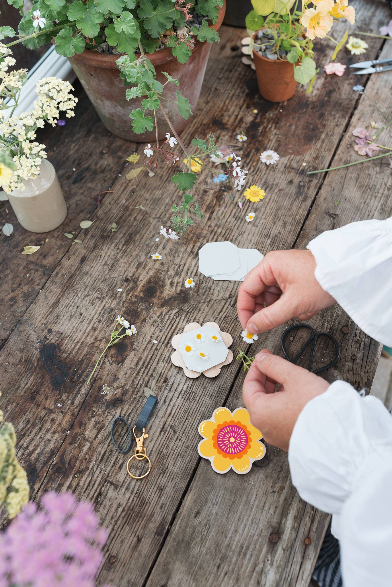 Sustainably sourced wood flower press keyring