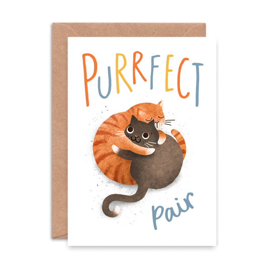 Close up of the Purrrfect Pair cat illustration on sustainably sourced card