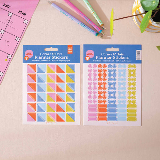 Corner and dot planner stickers on recycled paper
