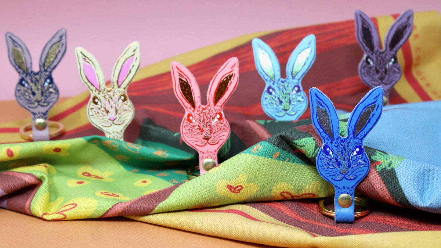 Handmade leather bunny keyring in various colours