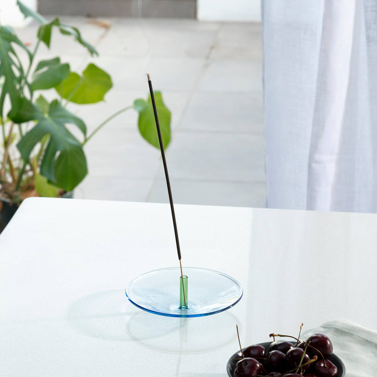 Minimalist coloured borosilicate glass incense catcher
