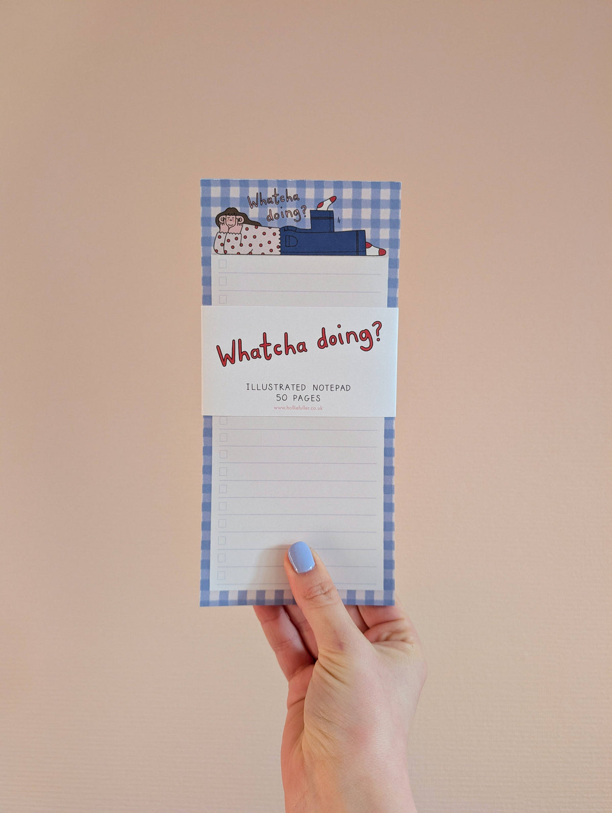 Close up of the sustainably sourced 100gsm paper stock on the illustrated notepad
