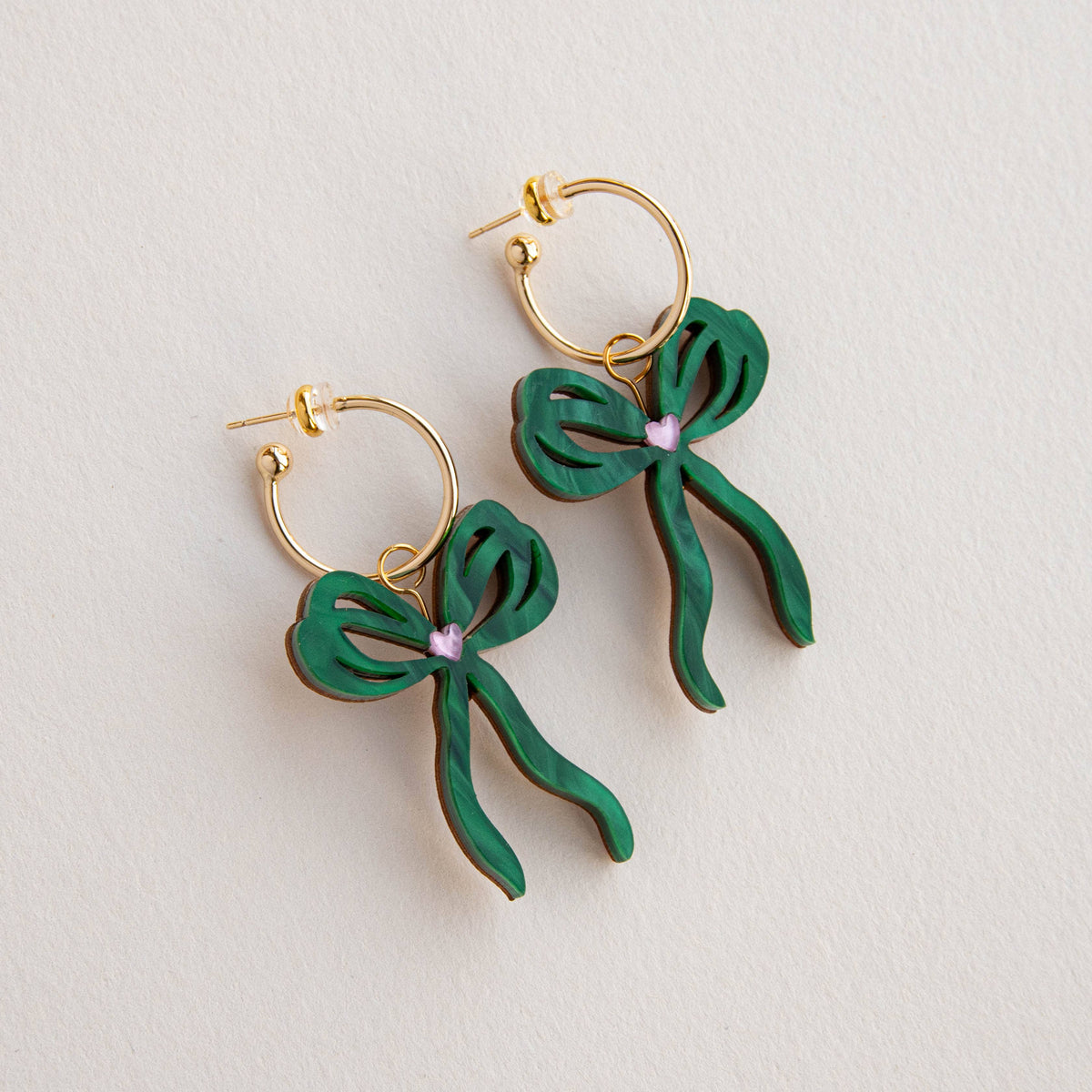 Bow hoop earrings displayed in eco recyclable gift box