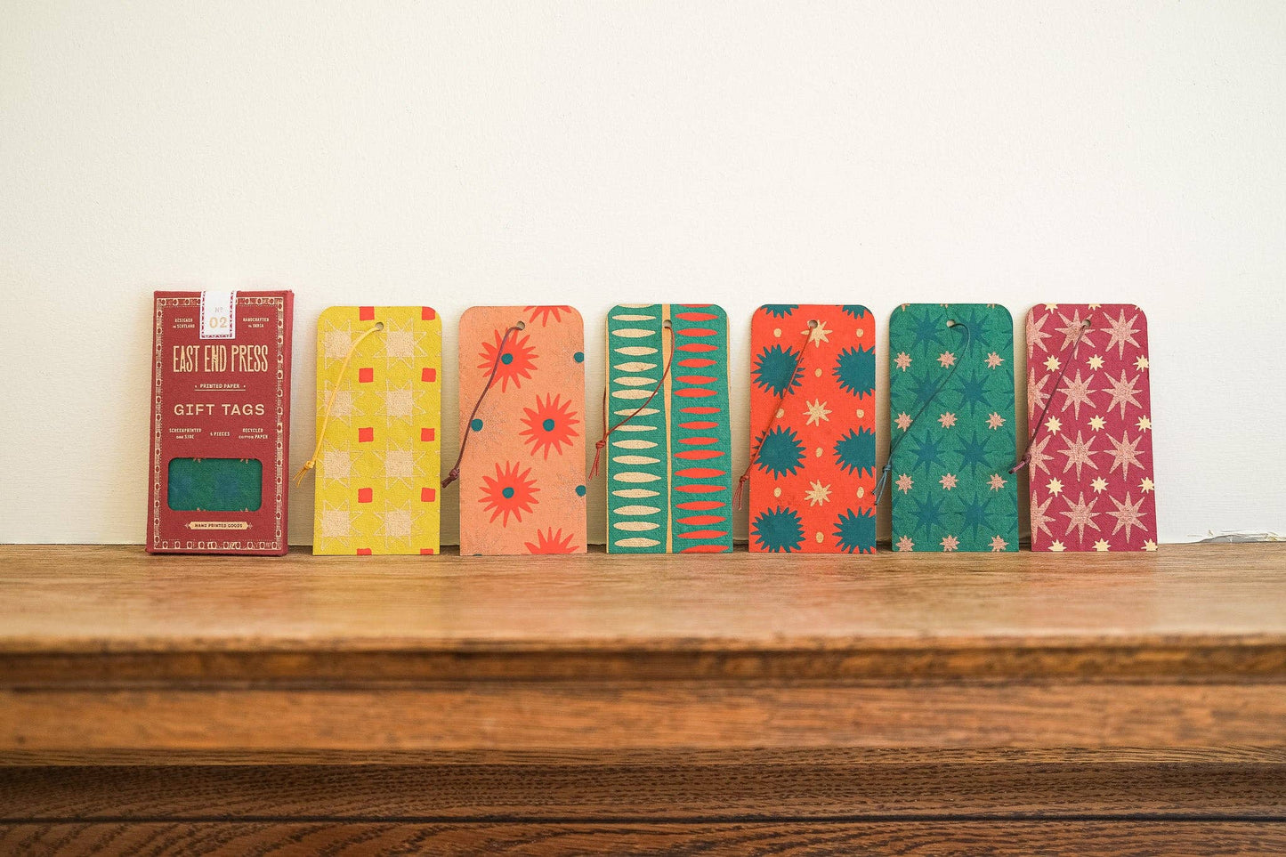 Hand screen printed Christmas Gift Tags by East End Press, recycled cotton paper, assorted festive designs
