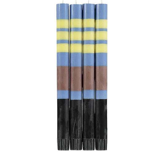 Striped Eco Dinner Candles in Rose Beige, Saxe Blue, Jet Black and Primrose Yellow