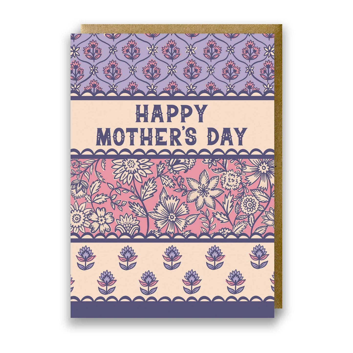 Indian Floral Mother's Day Card Pink and Lilac Stripe