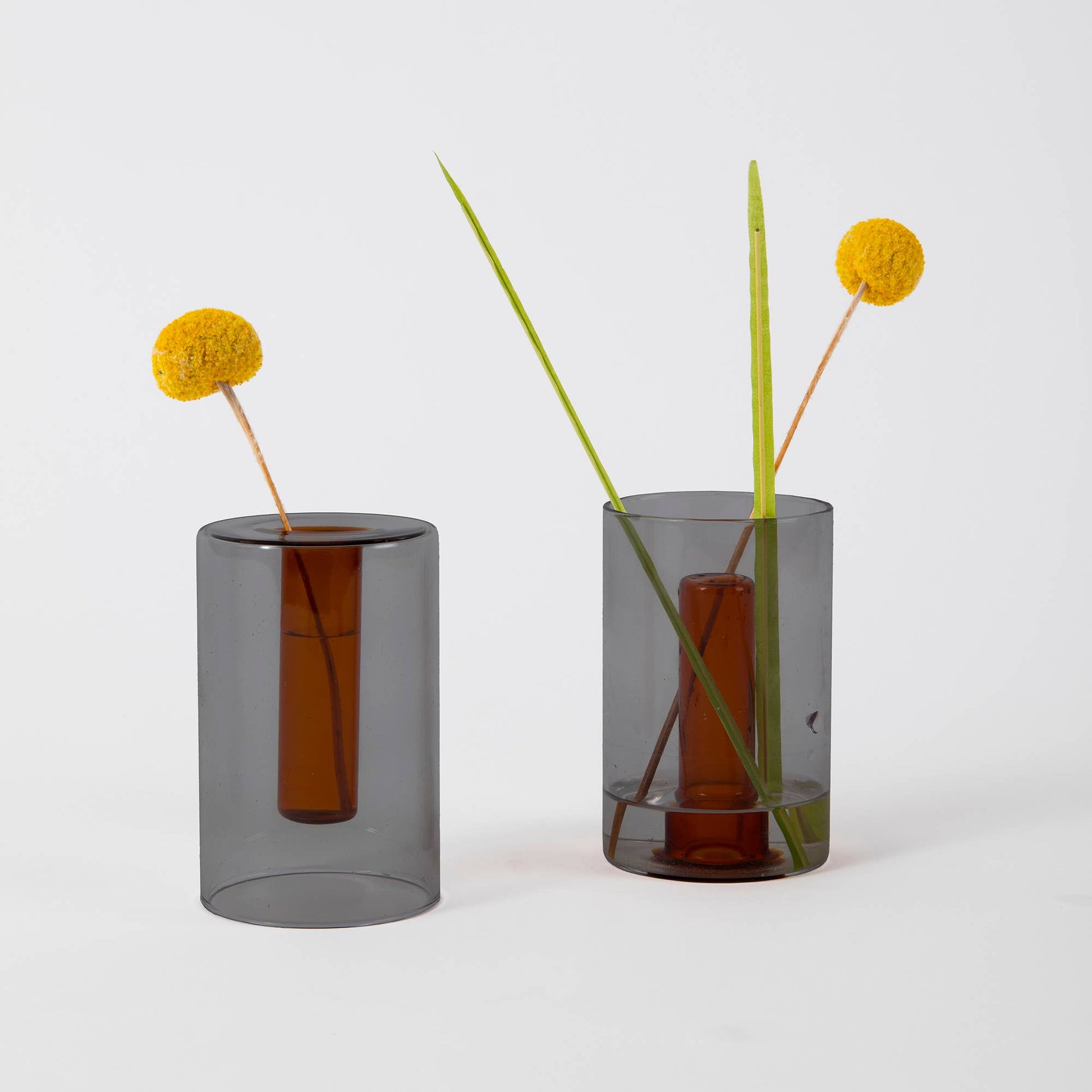 Block Design Small Reversible Glass Vase with posy arrangement