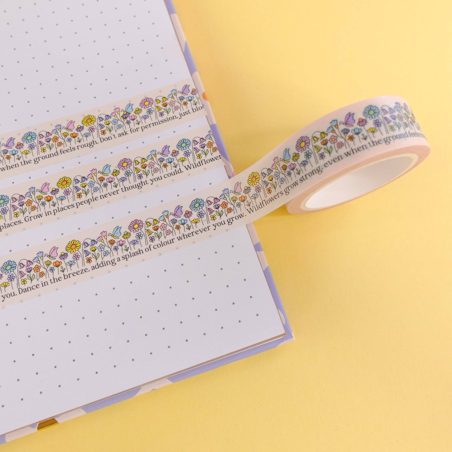 Wildflower Washi Tape used in a journal, demonstrating its versatility for creative planning and scrapbooking.