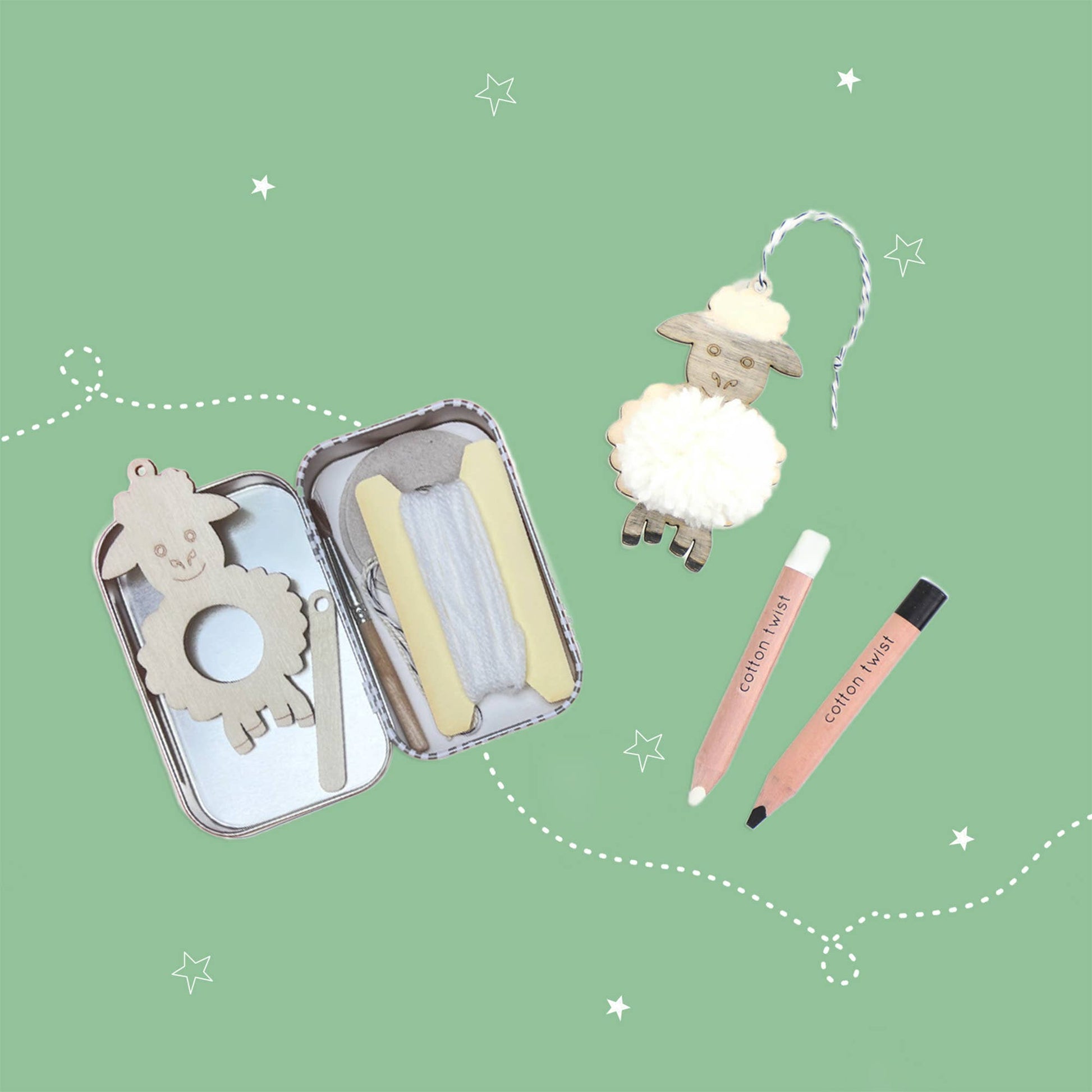 Make Your Own Pom Pom Lamb Gift Kit. Use our watercolour pencils to colour-in your lamb, then attach your home-made pom-pom as the tummy and create the softest, fluffiest pom-pom lamb out there. Comes in a little keepsake tin.